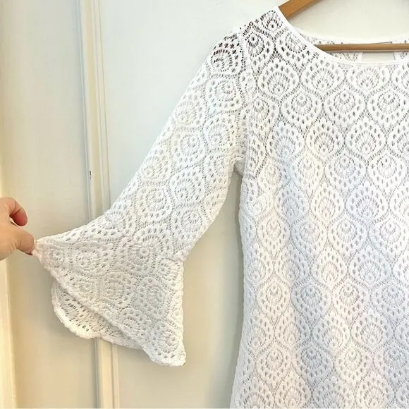 Lily Pulitzer Fontaine Mini Dress White With Built in Slip and 3/4 Sleeve Small