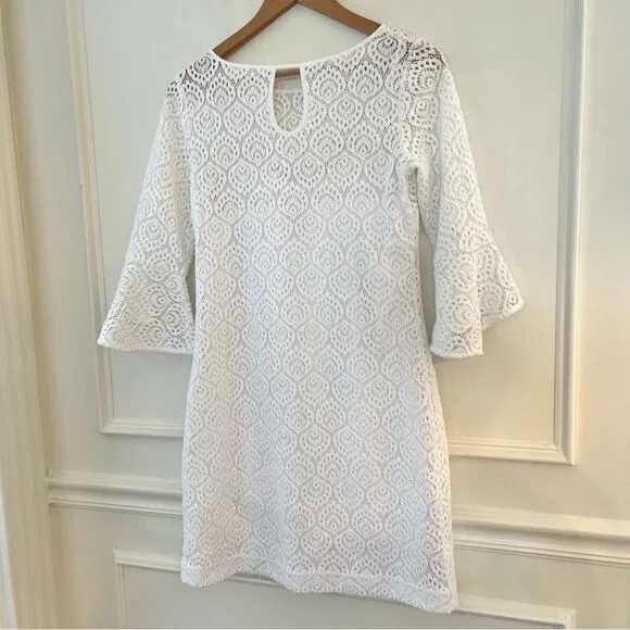 Lily Pulitzer Fontaine Mini Dress White With Built in Slip and 3/4 Sleeve Small
