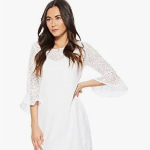 Lily Pulitzer Fontaine Mini Dress White With Built in Slip and 3/4 Sleeve Small