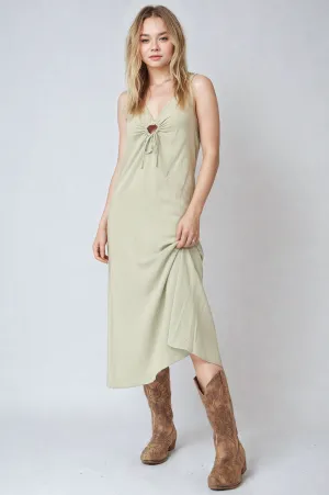 LINEN HALTER MAXI DRESS IN SEAGRASS