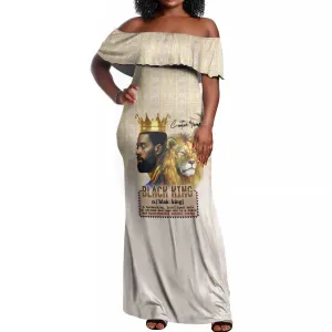 Lion Black King Off Shoulder Maxi Dress African Heritage DT02