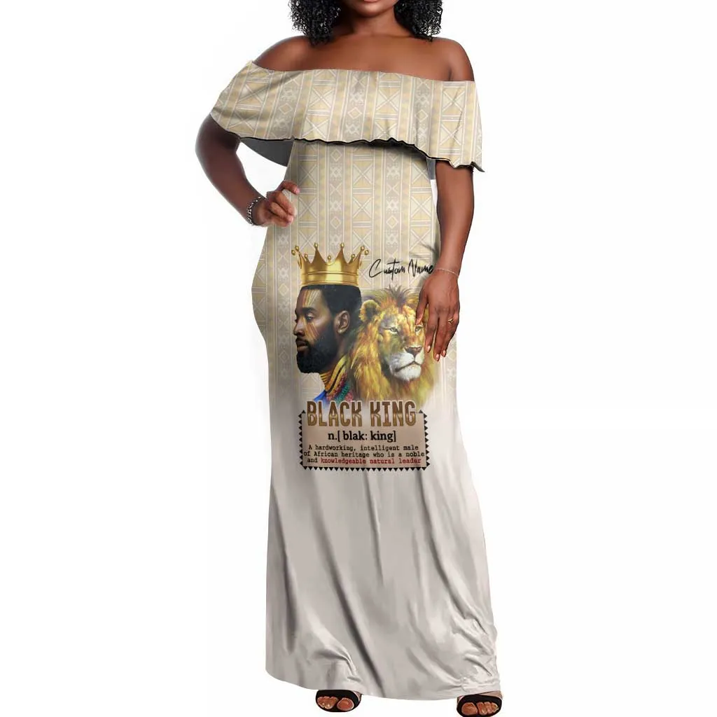 Lion Black King Off Shoulder Maxi Dress African Heritage DT02