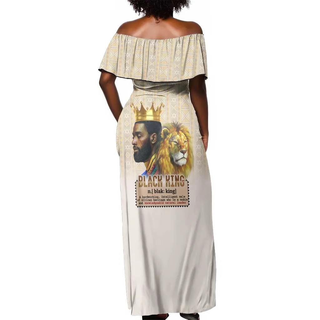 Lion Black King Off Shoulder Maxi Dress African Heritage DT02