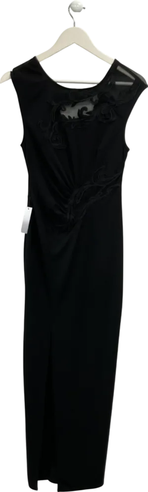 lipsy london Black Lace Mesh Ruched Maxi Dress UK 8