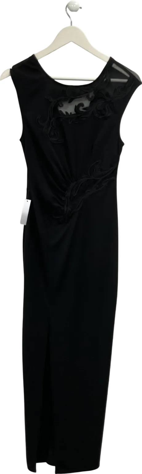 lipsy london Black Lace Mesh Ruched Maxi Dress UK 8