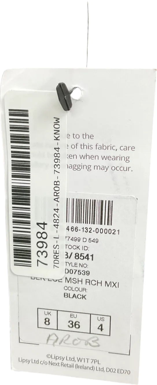 lipsy london Black Lace Mesh Ruched Maxi Dress UK 8