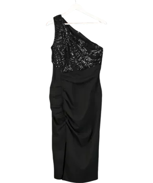 lipsy london Black Sequin One Shoulder Midi Dress UK 12