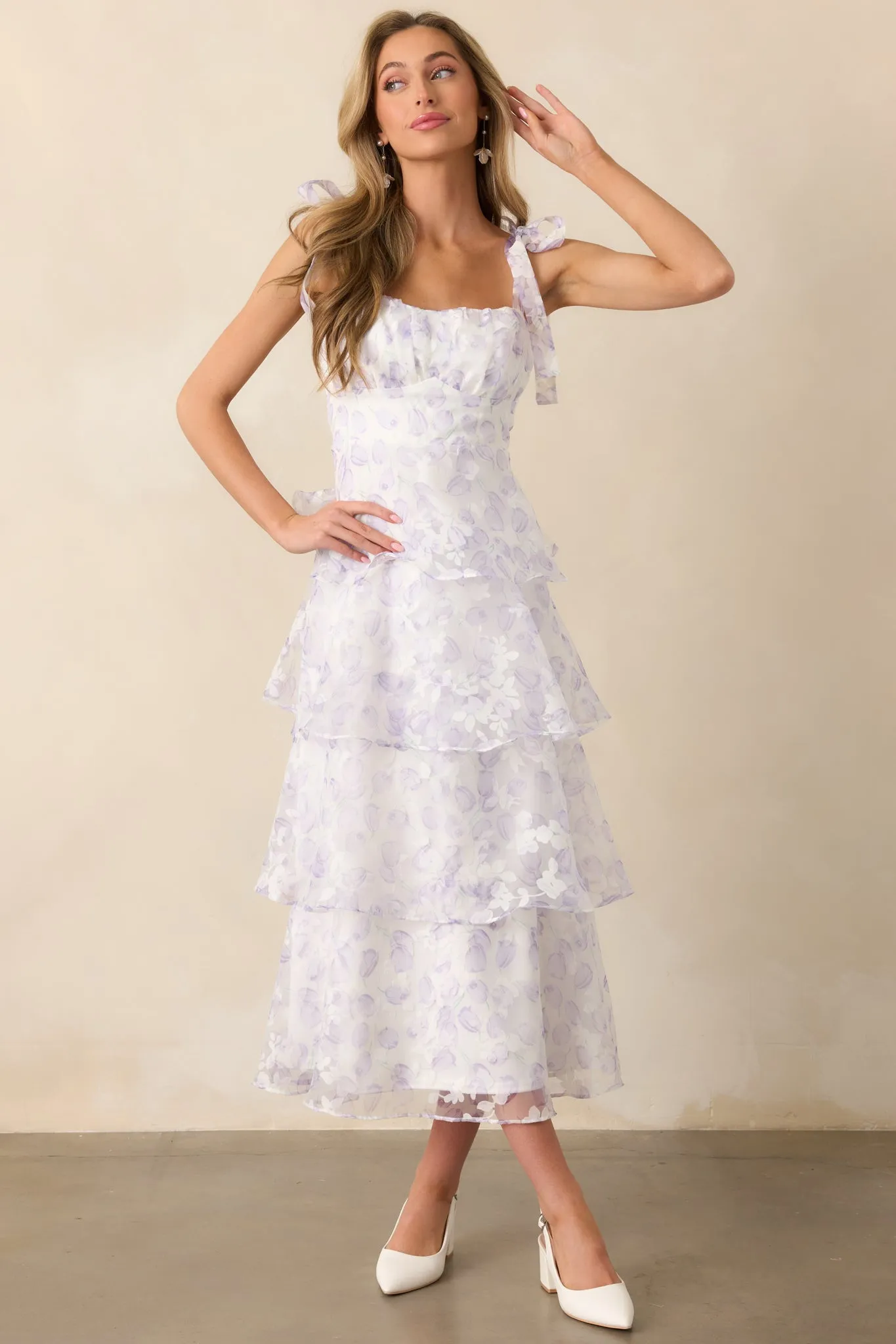 Living In Wonderland Lavender Tulip Floral Midi Dress