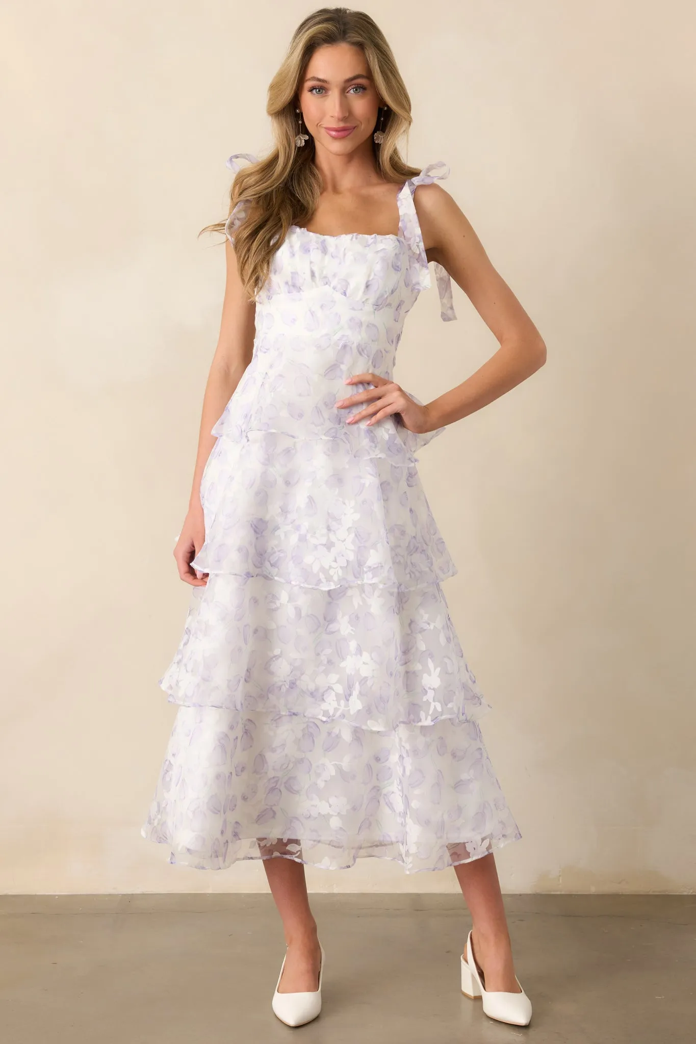 Living In Wonderland Lavender Tulip Floral Midi Dress