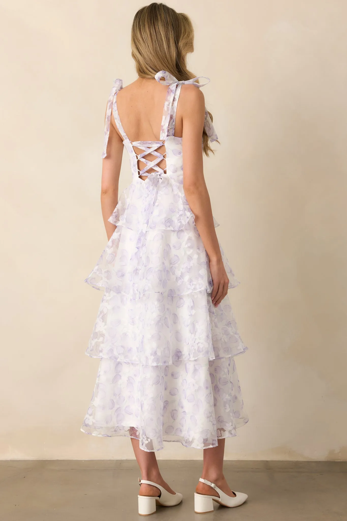 Living In Wonderland Lavender Tulip Floral Midi Dress