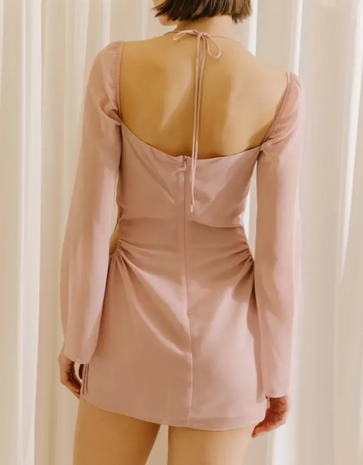Long Sleeve Halter Cut Out Mini Dress