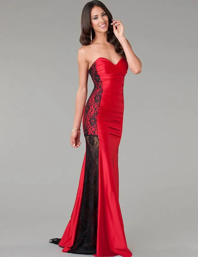 Long Strapless Ruffle Floral Red Prom Dresses Egypt