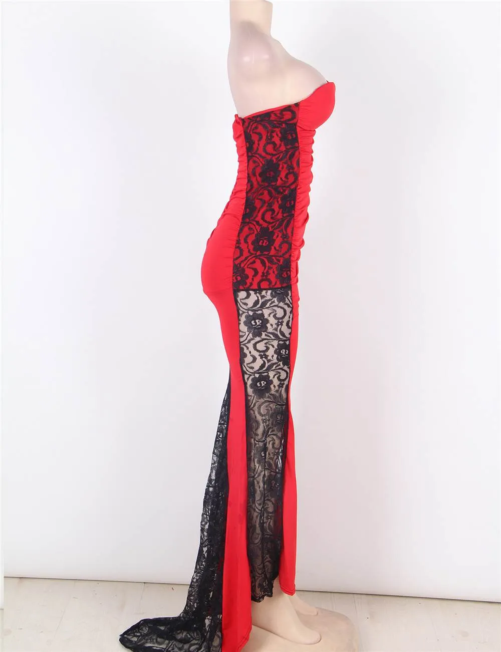 Long Strapless Ruffle Floral Red Prom Dresses Egypt