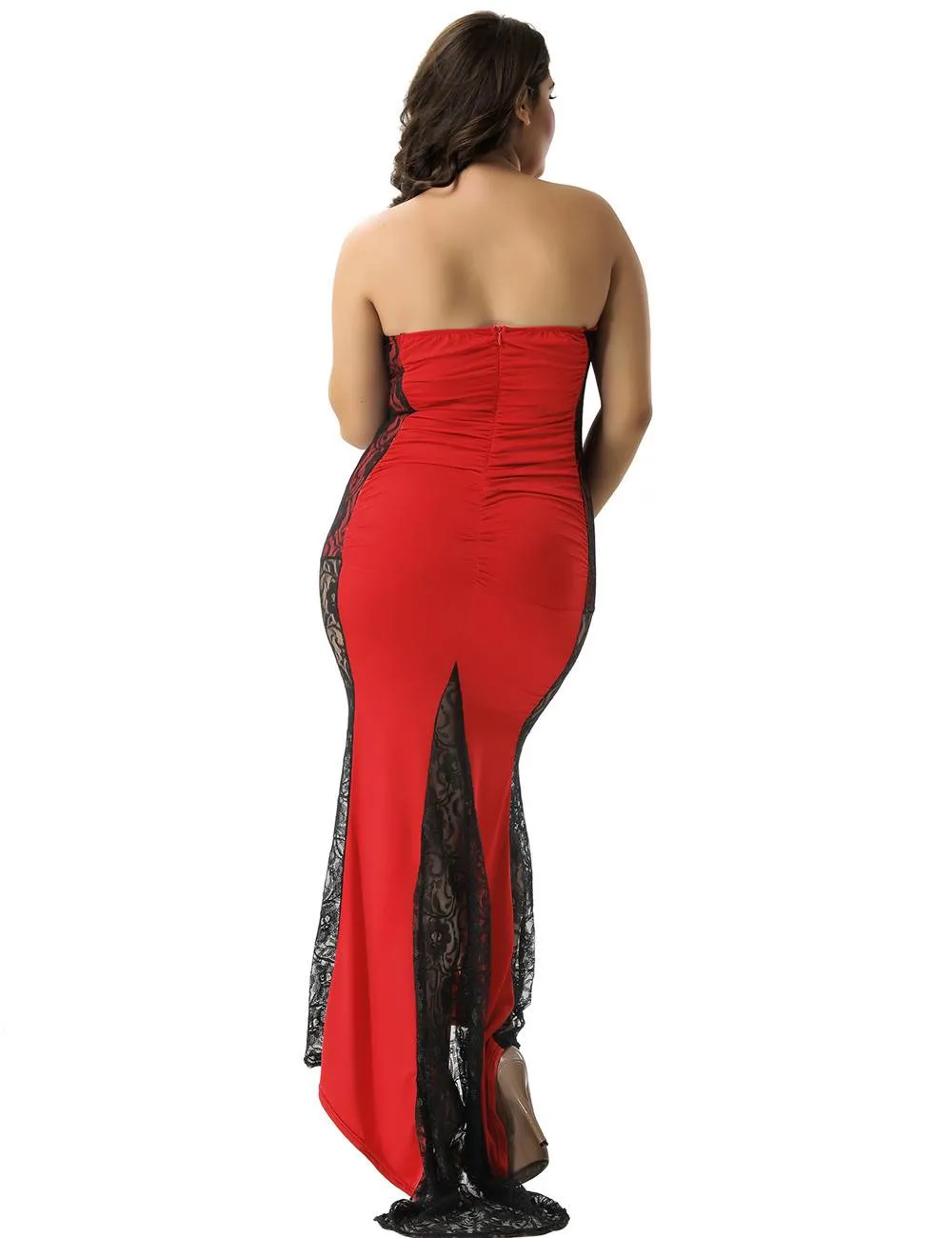 Long Strapless Ruffle Floral Red Prom Dresses Egypt