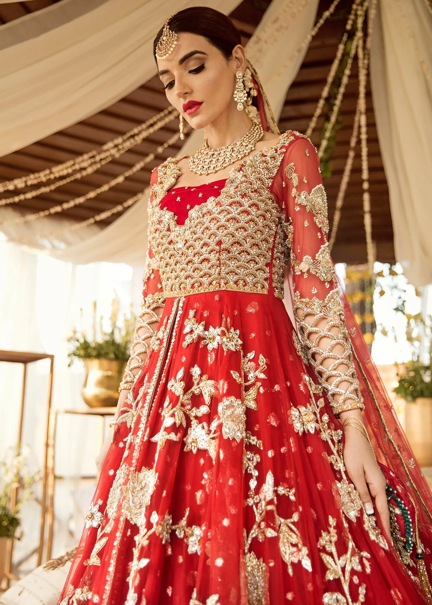 Long Trail Frock for Wedding in Red Color #N7054