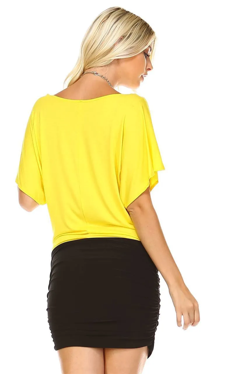 Loose Top Bodycon Skirt Mini Dress Yellow Black