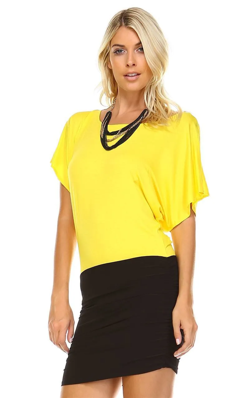 Loose Top Bodycon Skirt Mini Dress Yellow Black