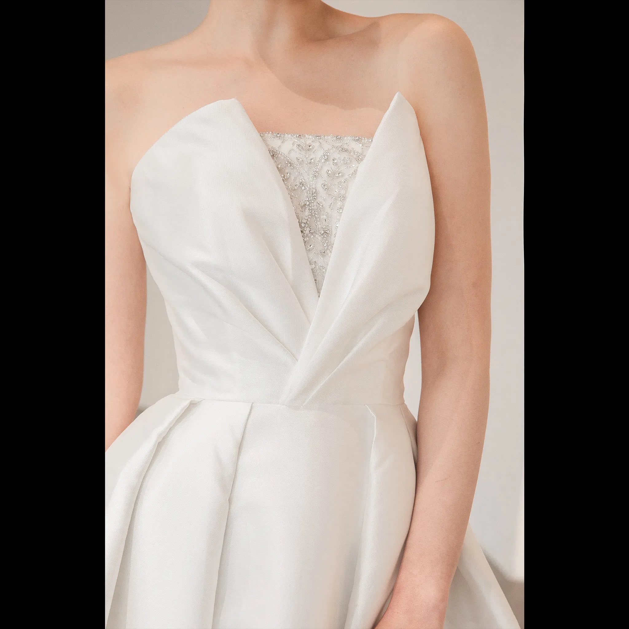 Low Back Strapless Satin A-line Wedding Dress with Beading