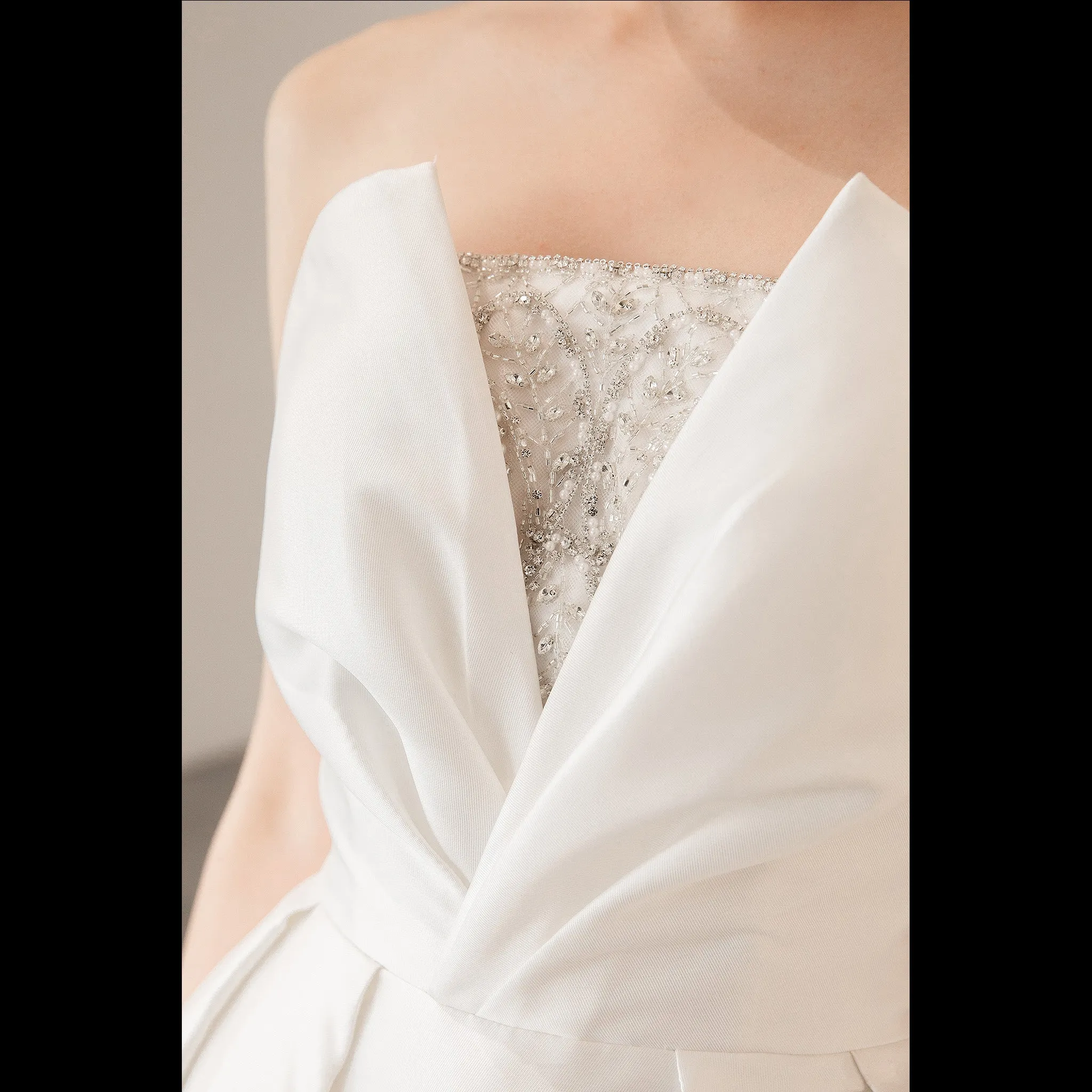 Low Back Strapless Satin A-line Wedding Dress with Beading