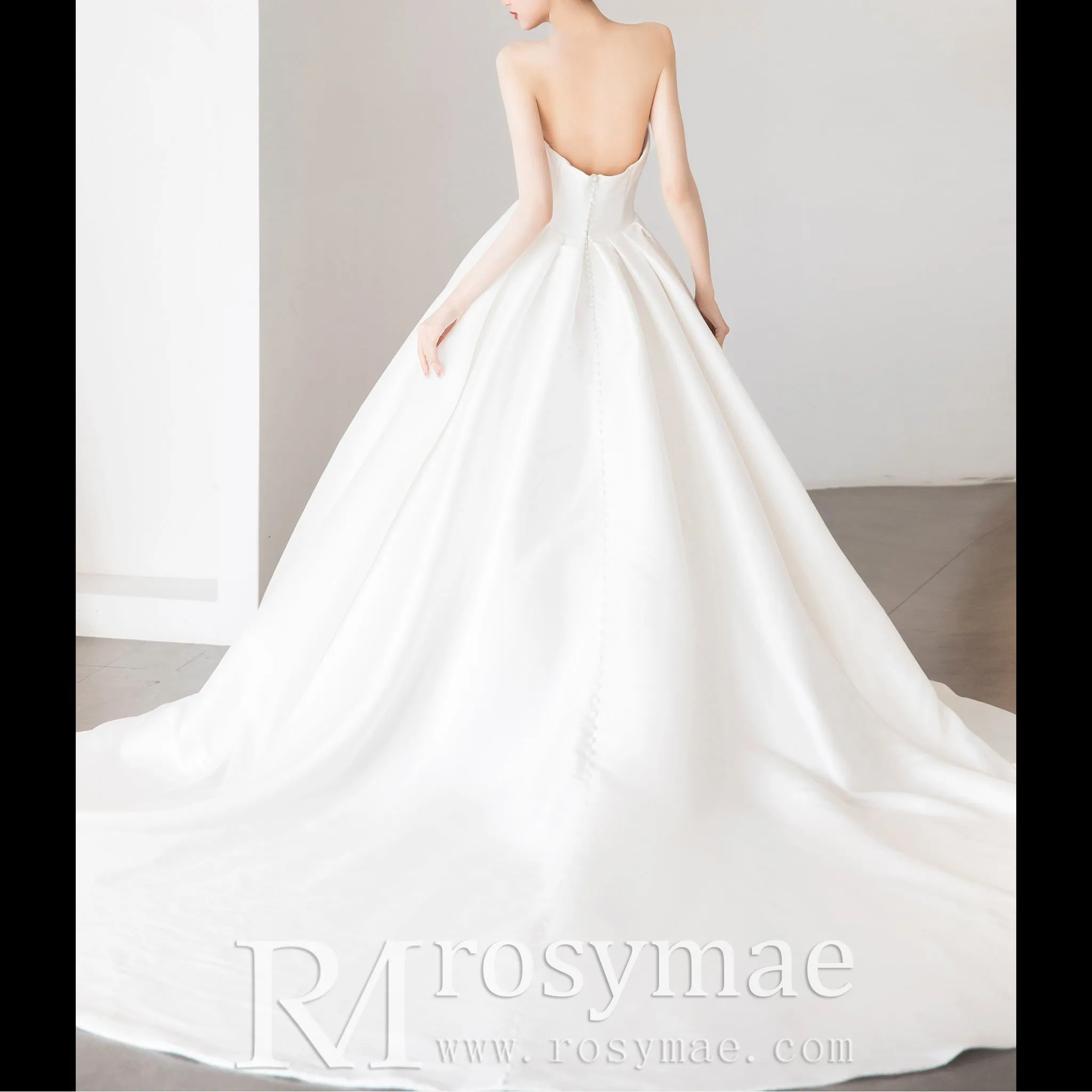 Low Back Strapless Satin A-line Wedding Dress with Beading