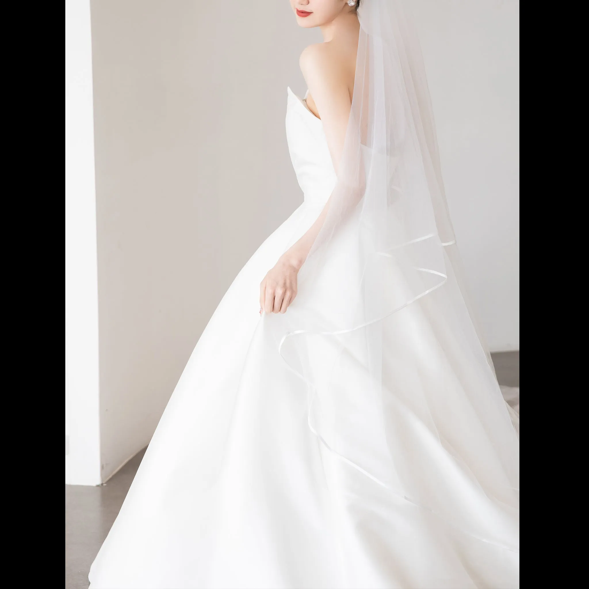 Low Back Strapless Satin A-line Wedding Dress with Beading