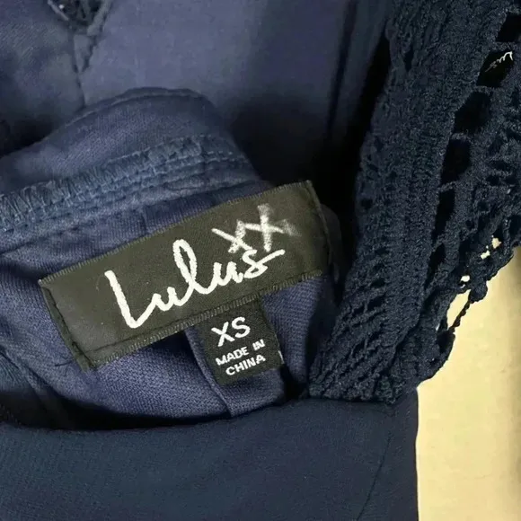 Lulus Awaken My Love Lace Long Sleeve Open Back Maxi Dress Formal Navy Blue XS