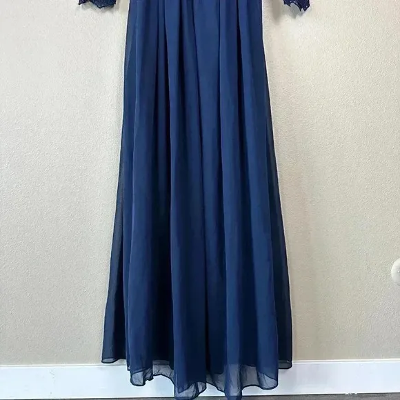 Lulus Awaken My Love Lace Long Sleeve Open Back Maxi Dress Formal Navy Blue XS