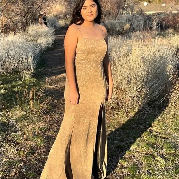 Lulus Searching For You Metallic Gold Glitter Mermaid Maxi Dress