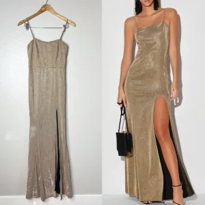 Lulus Searching For You Metallic Gold Glitter Mermaid Maxi Dress