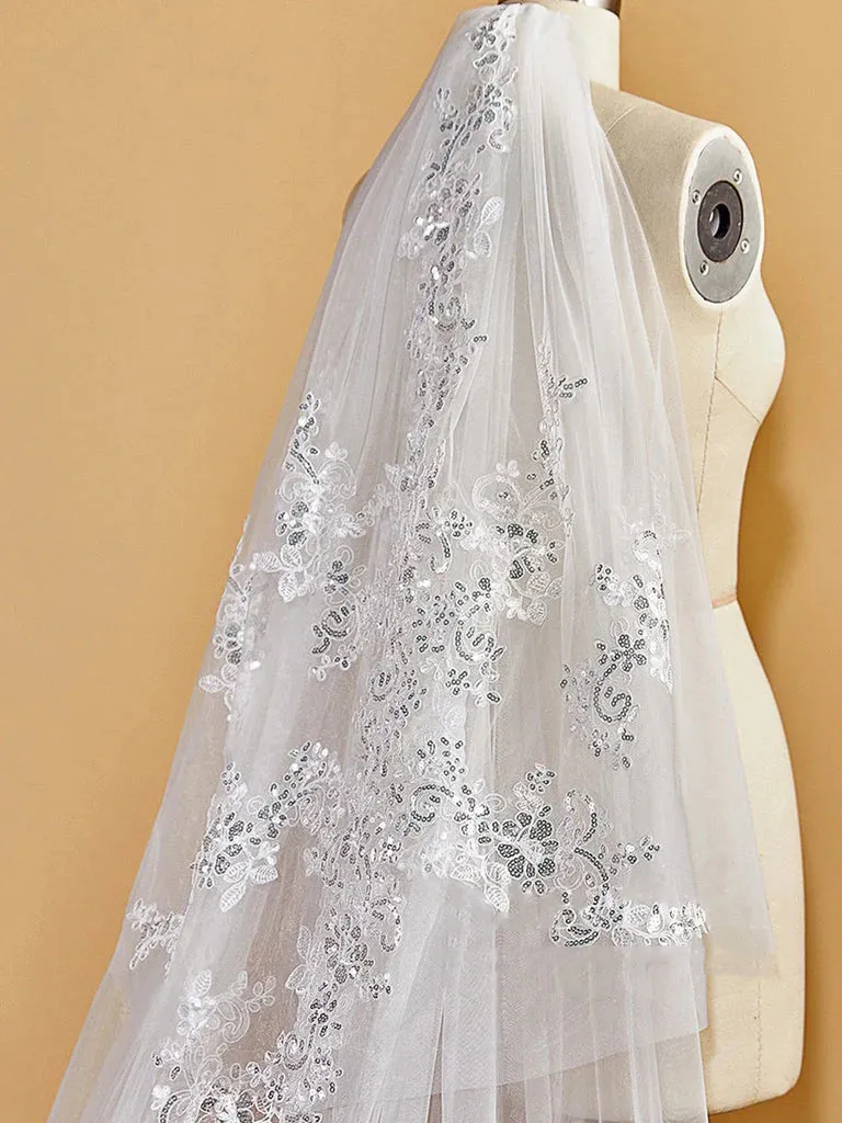 Luxury Sequins Lace Cathedral Train Veil Bridal Veil Wedding Veil