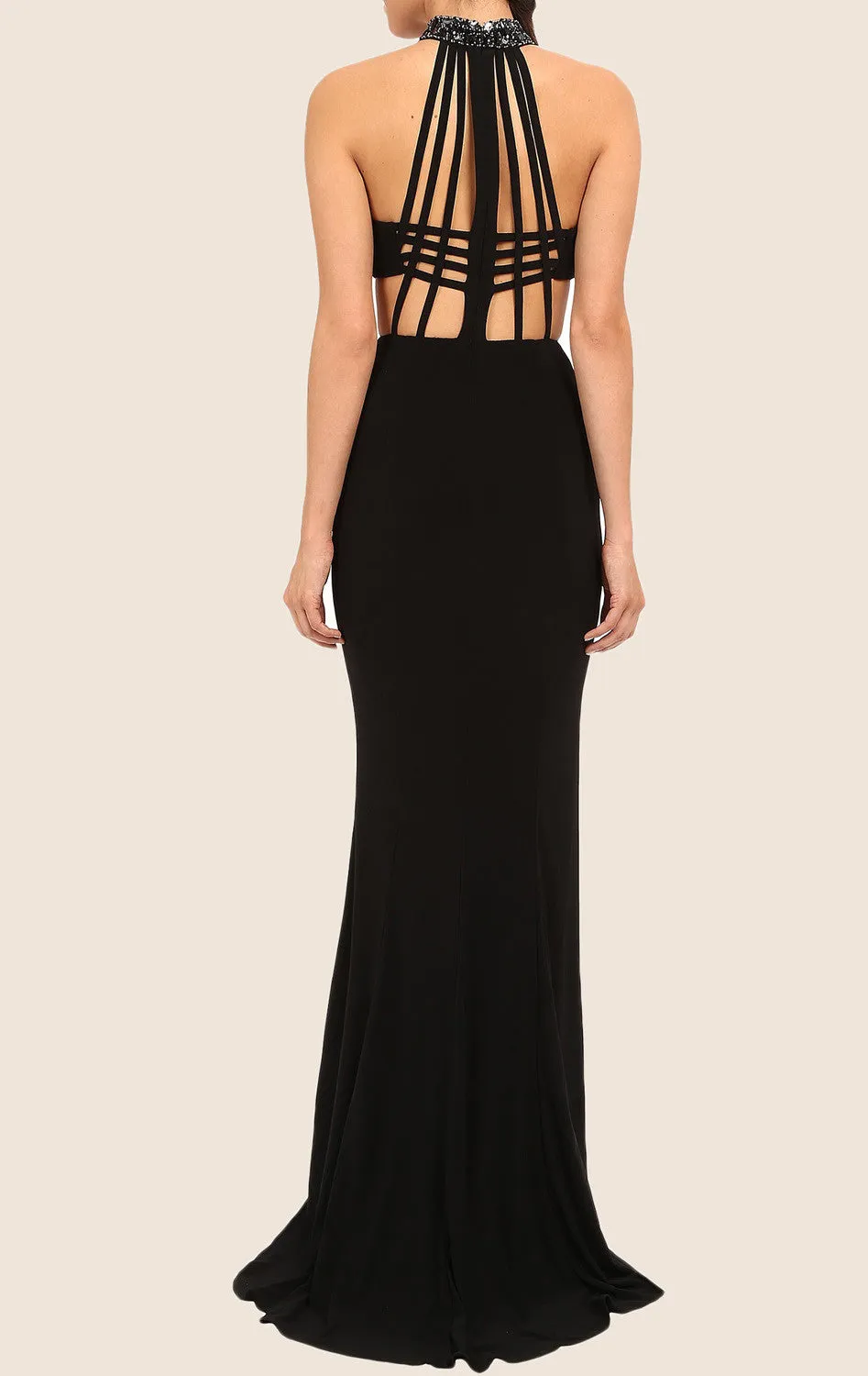 MACloth Mermaid Halter Jersey Maxi Prom Dress Black Formal Gown