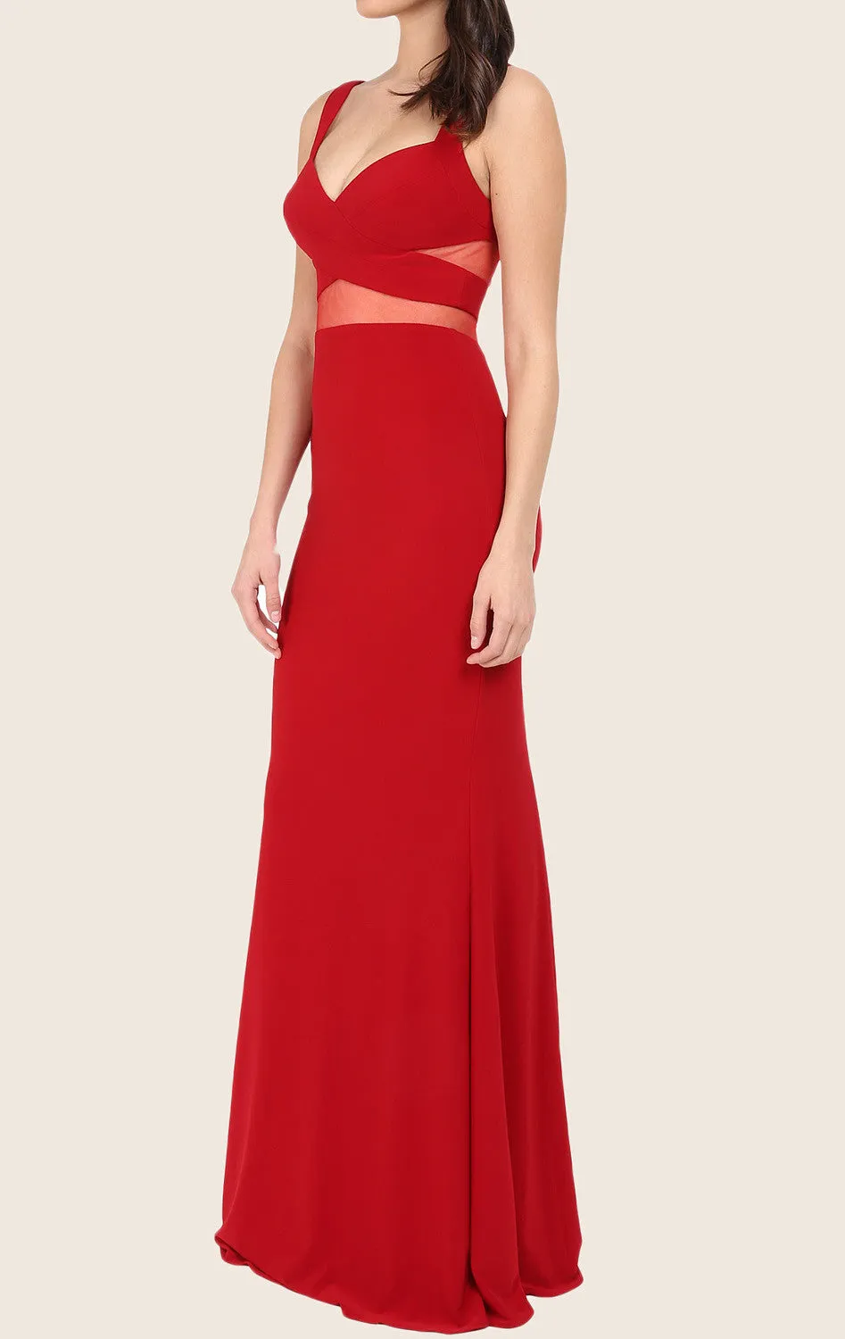 MACloth Two Piece Mermaid Maxi Prom Dress Jersey Red Formal Gown