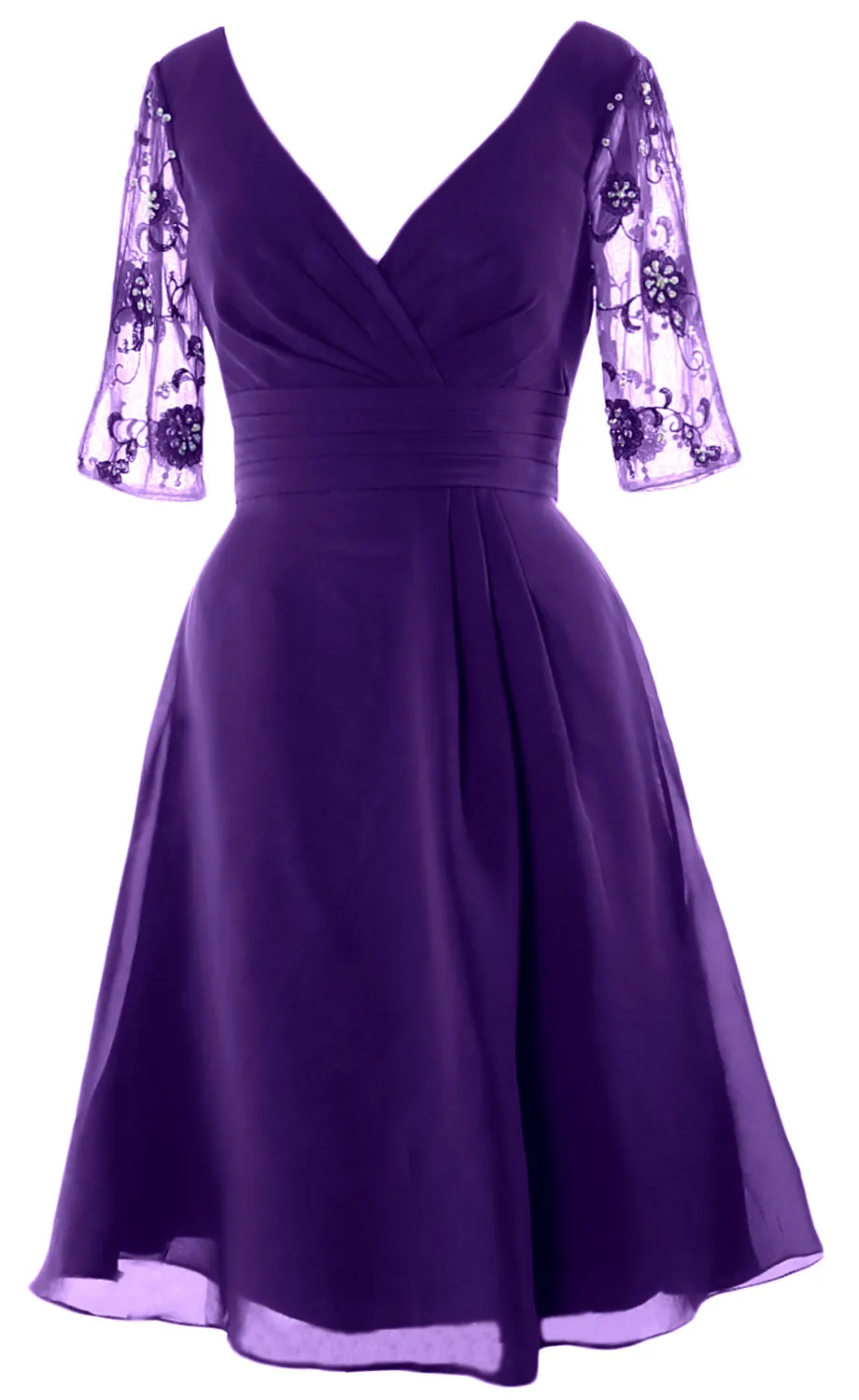 MACloth Women Half Sleeves V Neck Cocktail Dress Short Mother of The Bride Dresses