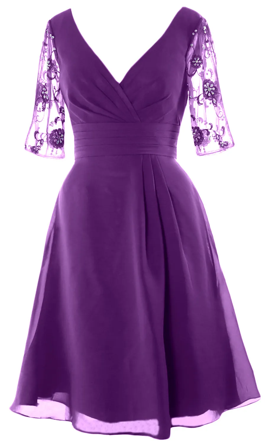 MACloth Women Half Sleeves V Neck Cocktail Dress Short Mother of The Bride Dresses