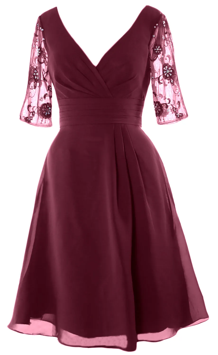 MACloth Women Half Sleeves V Neck Cocktail Dress Short Mother of The Bride Dresses