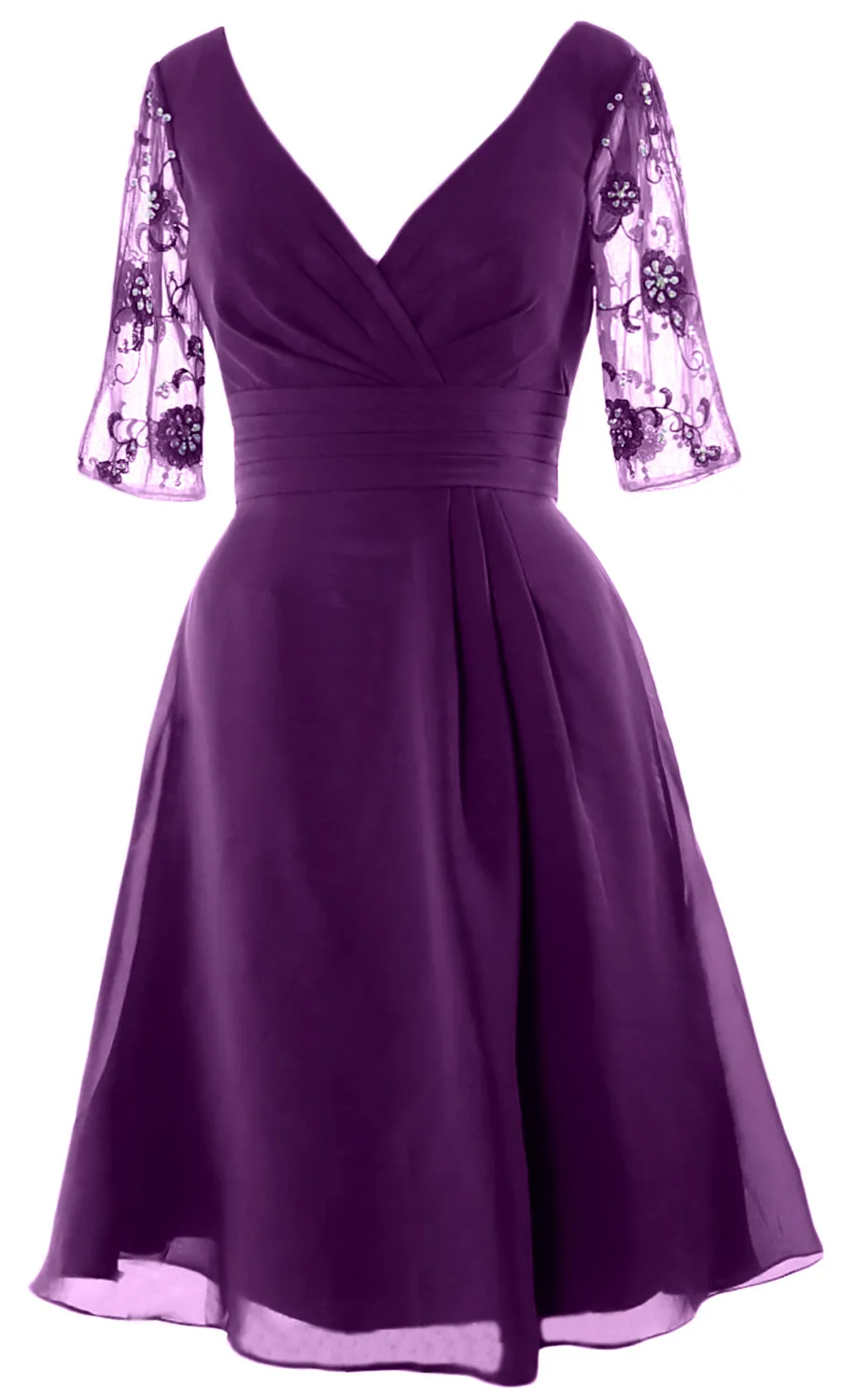 MACloth Women Half Sleeves V Neck Cocktail Dress Short Mother of The Bride Dresses