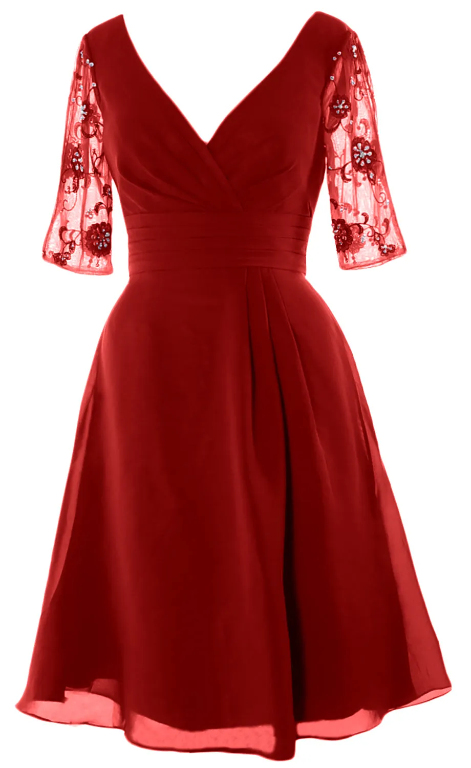 MACloth Women Half Sleeves V Neck Cocktail Dress Short Mother of The Bride Dresses