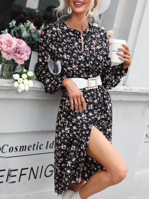 Madrie Floral Midi Dress - Black