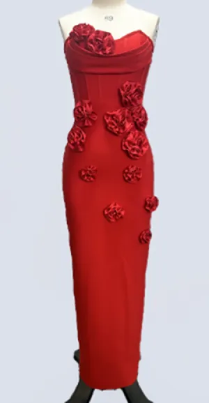Maisie Red Tube Bodycon With Flower Applique Maxi Dress