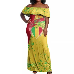 Mali in My Heart Off Shoulder Maxi Dress Map with National Flag Colors TS04