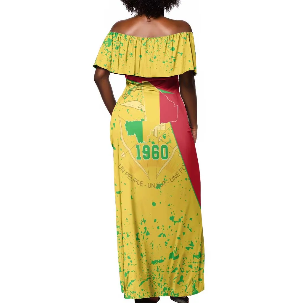 Mali in My Heart Off Shoulder Maxi Dress Map with National Flag Colors TS04