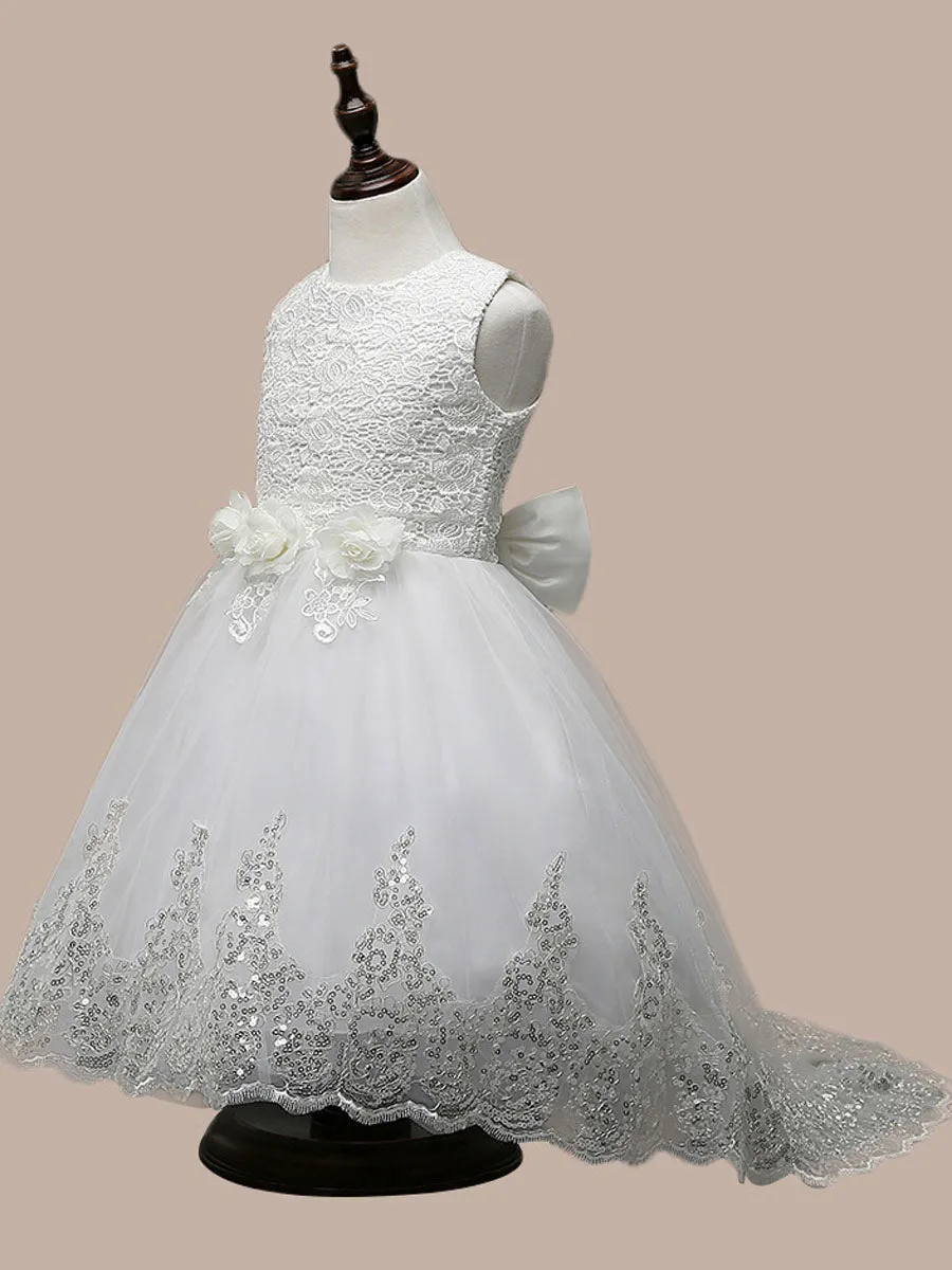 Manadlian Child Girls Sequined Strapless Long Organza Princess Girl Dress