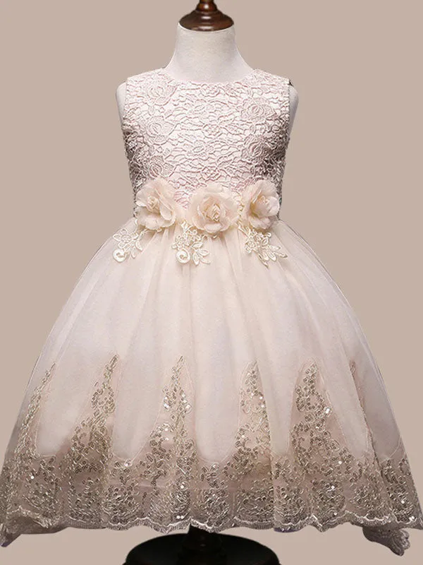 Manadlian Child Girls Sequined Strapless Long Organza Princess Girl Dress