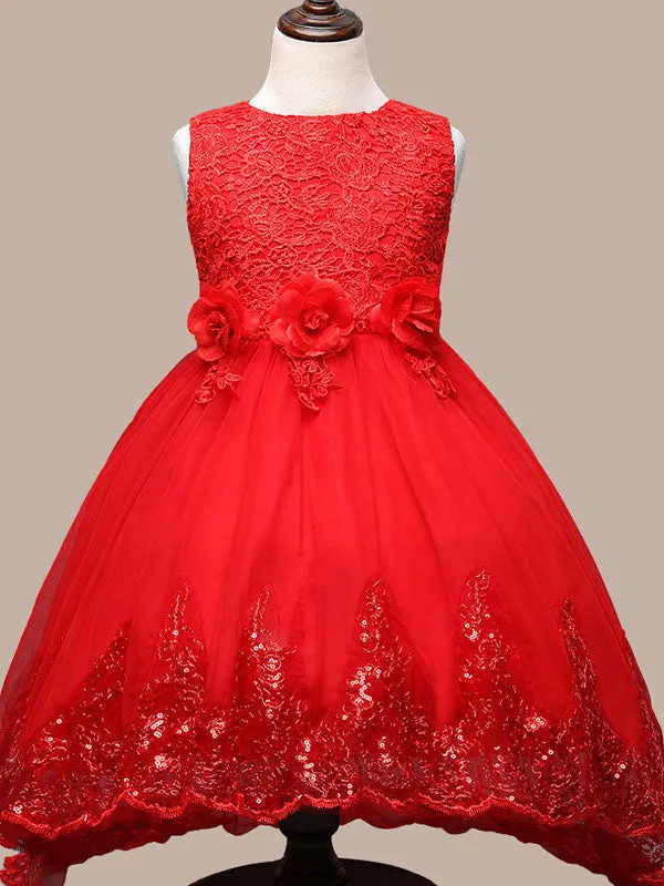 Manadlian Child Girls Sequined Strapless Long Organza Princess Girl Dress