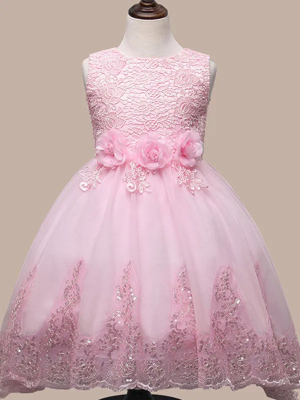 Manadlian Child Girls Sequined Strapless Long Organza Princess Girl Dress