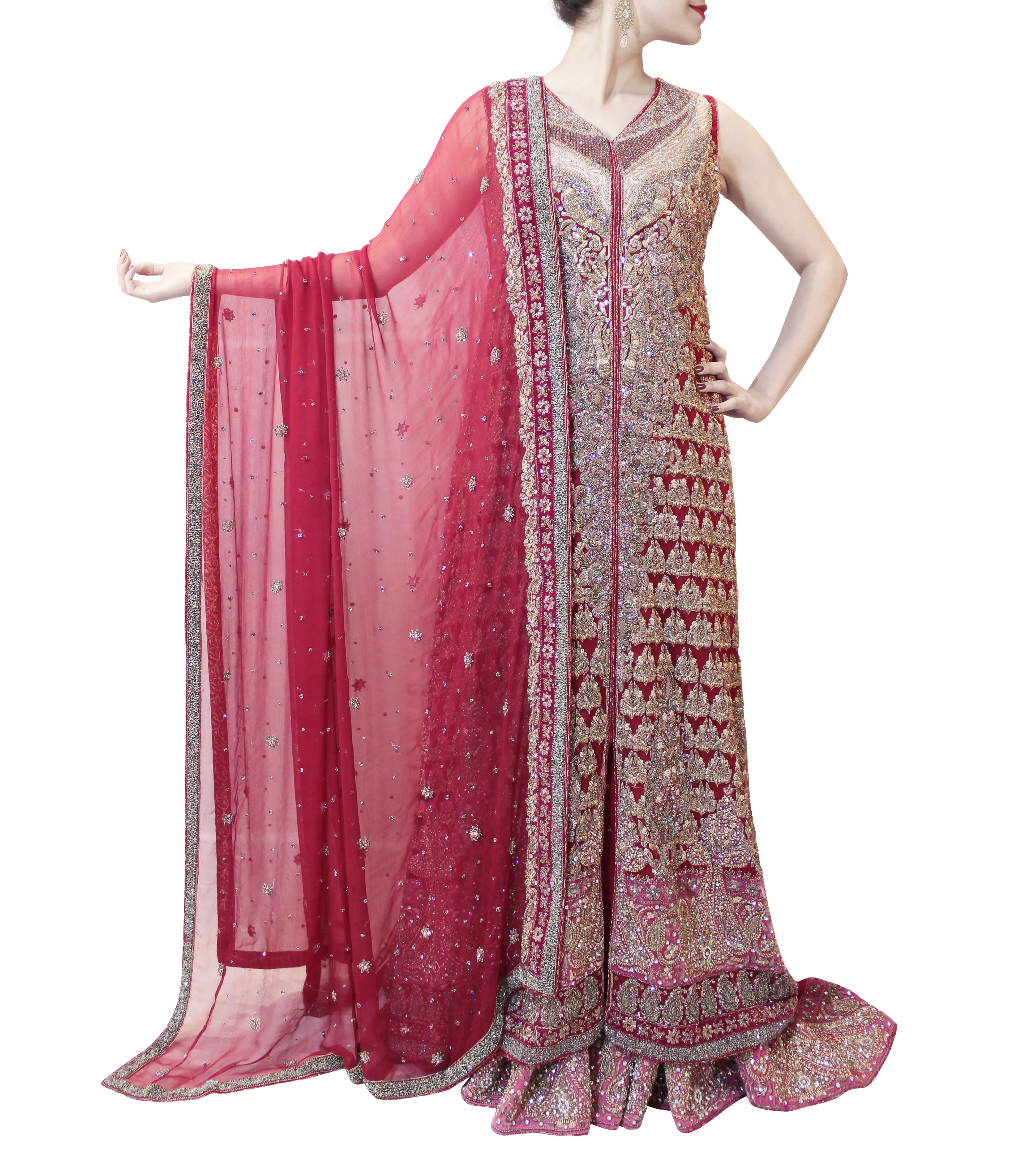 MAROON AND PINK PAKISTANI BRIDAL LEHENGA