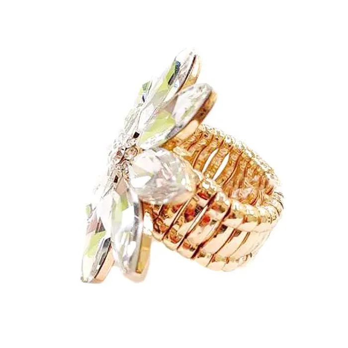 Marquise Clear Stone Flower Gold Stretch Ring