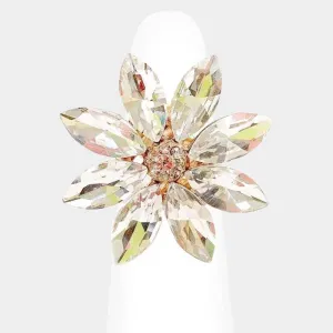 Marquise Clear Stone Flower Gold Stretch Ring