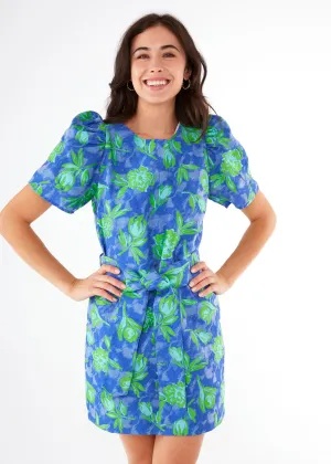 Marty Dress Cobalt Tropical Tulip Jacquard