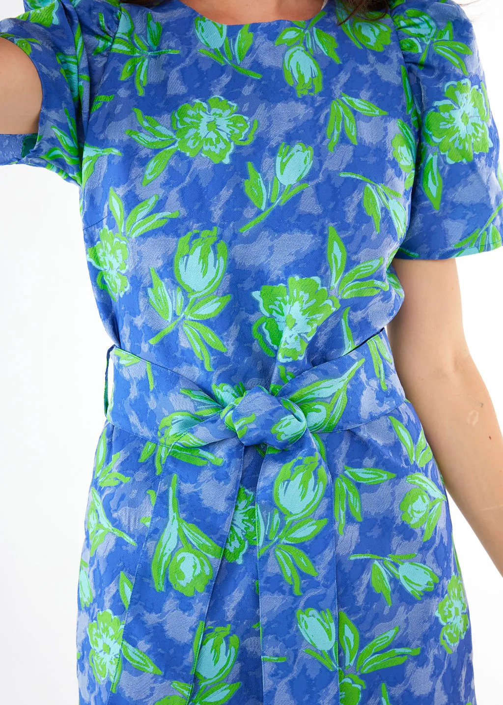 Marty Dress Cobalt Tropical Tulip Jacquard